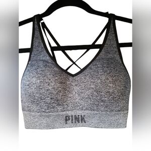 PINK Victoria's Secret Heather Gray Crisscross Strappy Sports Bra